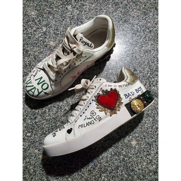 Dolce & Gabbana Printed Calfskin Nappa Portofino With Patch Embroidery Women 39 - Picture 1 of 8